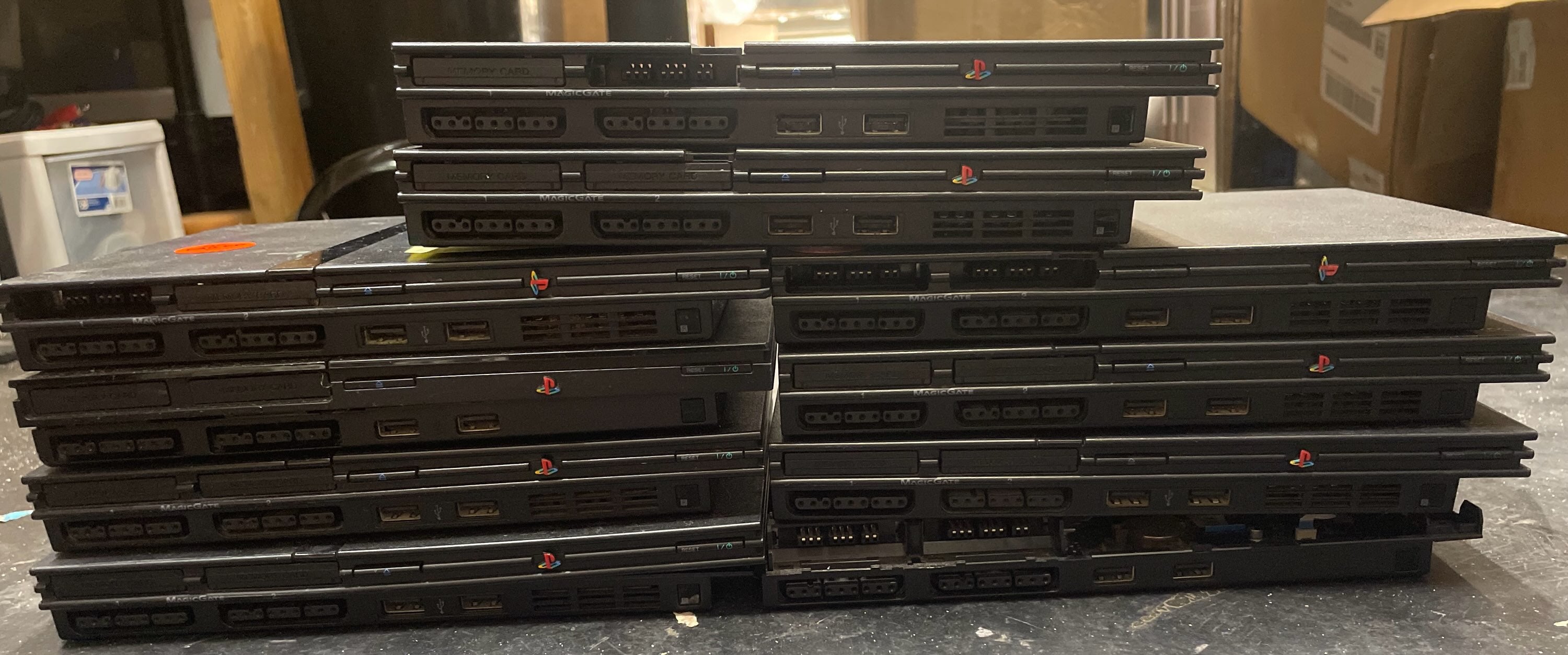 Lot of 10 Sony PlayStation 2 PS2 Slim Consoles for Parts or Repair