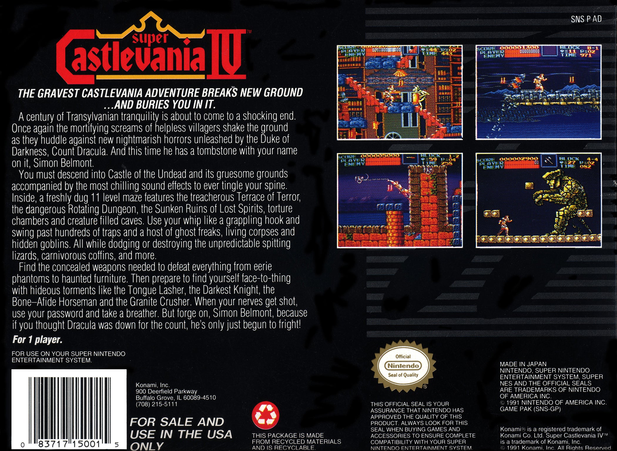 Super Castlevania IV - Super Nintendo (SNES) Game Cartridge
