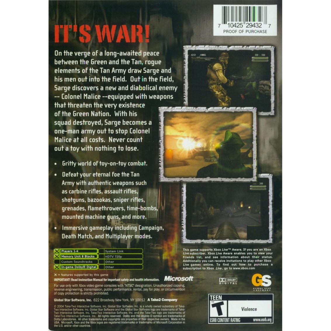 Army Men: Sarge's War - Microsoft Xbox Game Complete - YourGamingShop.com - Buy, Sell, Trade Video Games Online. 120 Day Warranty. Satisfaction Guaranteed.