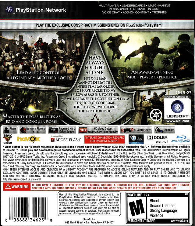 Assassin's Creed: Brotherhood - PlayStation 3 (PS3) Game