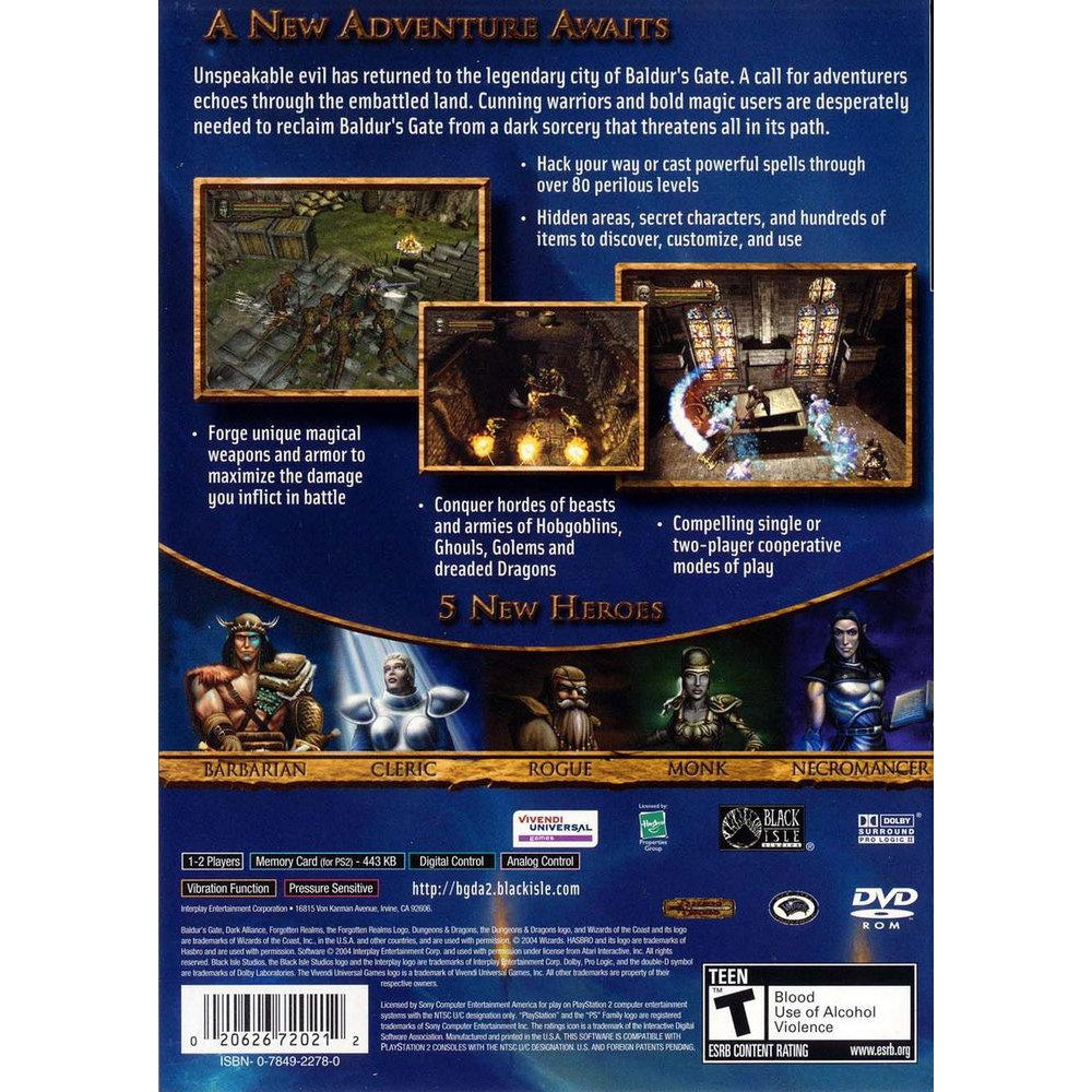 Baldur's Gate: Dark Alliance II - PlayStation 2 (PS2) Game Complete - YourGamingShop.com - Buy, Sell, Trade Video Games Online. 120 Day Warranty. Satisfaction Guaranteed.