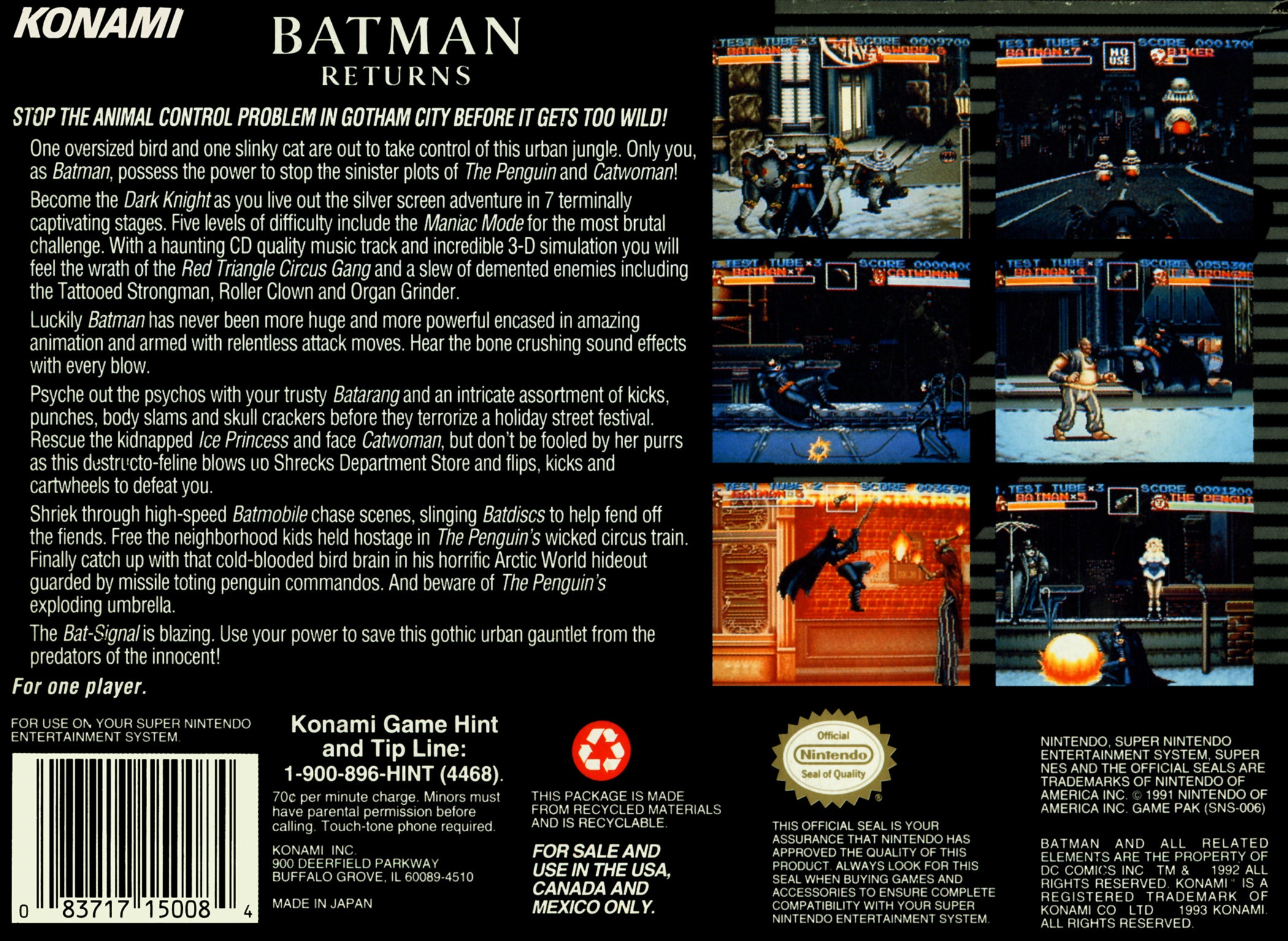 Batman Returns - Super Nintendo (SNES) Game Cartridge