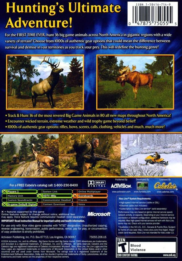 Cabela's Big Game Hunter 2005 Adventures - Microsoft Xbox Game