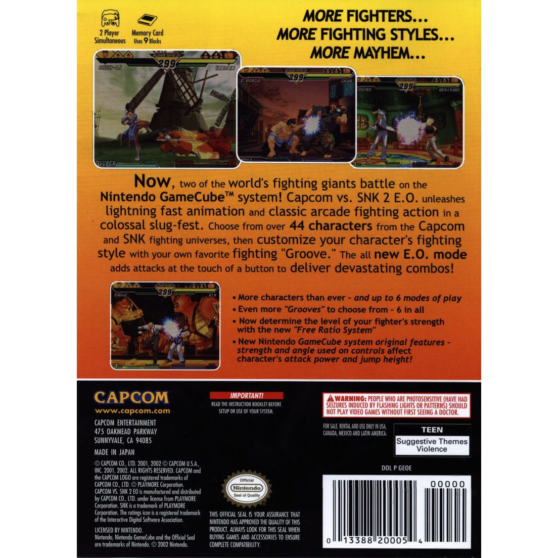 Capcom vs. SNK 2 EO - Nintendo GameCube Game Complete - YourGamingShop.com - Buy, Sell, Trade Video Games Online. 120 Day Warranty. Satisfaction Guaranteed.