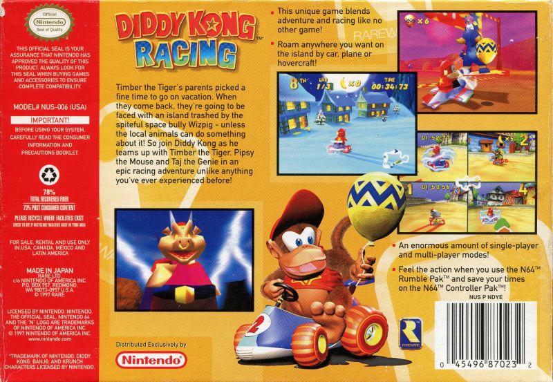 Diddy Kong Racing - Authentic Nintendo 64 (N64) Game Cartridge - YourGamingShop.com - Buy, Sell, Trade Video Games Online. 120 Day Warranty. Satisfaction Guaranteed.