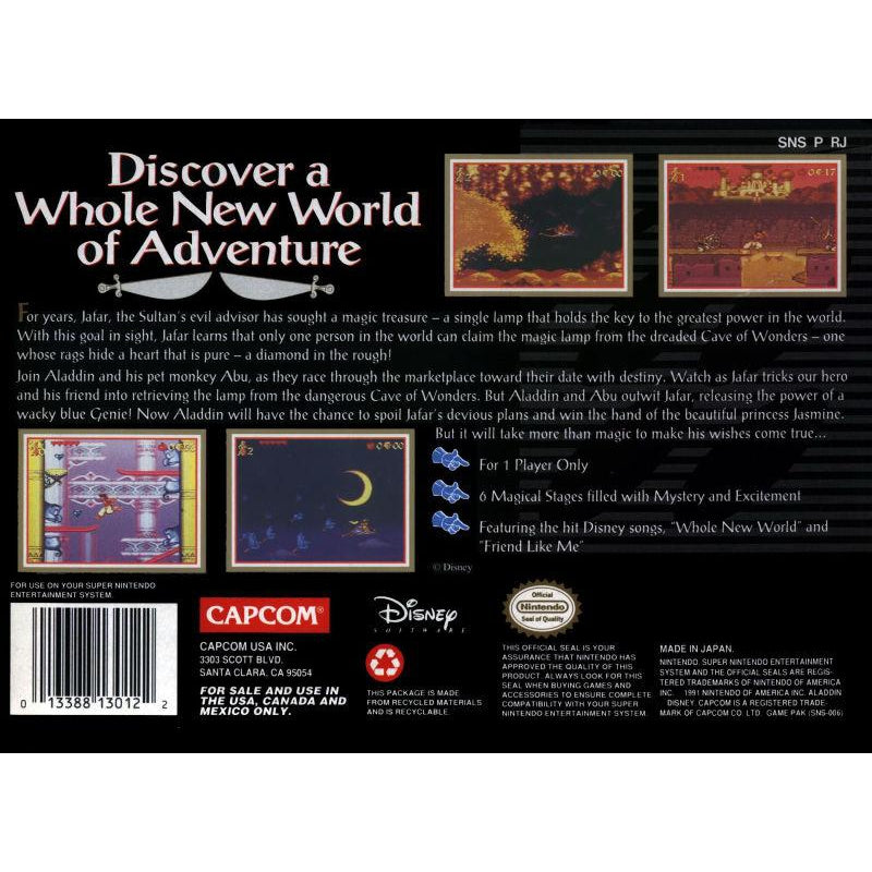Disney's Aladdin - Super Nintendo (SNES) Game Cartridge - YourGamingShop.com - Buy, Sell, Trade Video Games Online. 120 Day Warranty. Satisfaction Guaranteed.