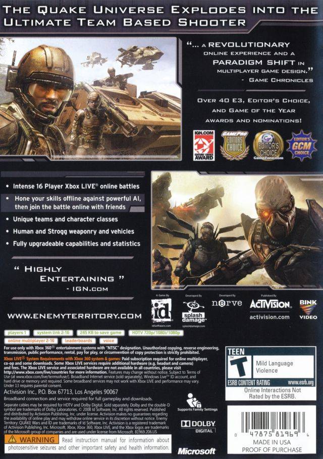 Enemy Territory: Quake Wars - Xbox 360 Game