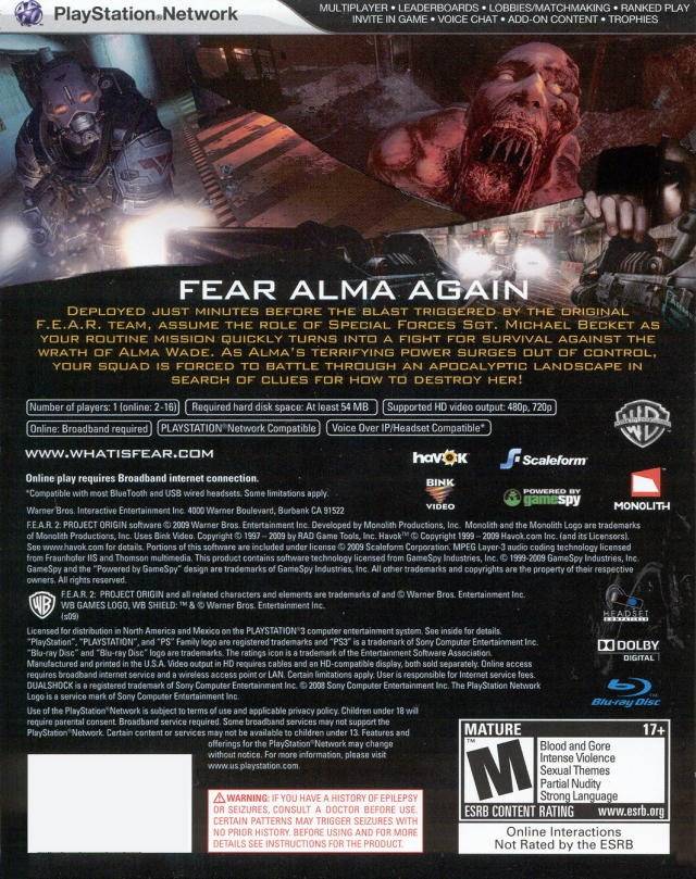 F.E.A.R. 2: Project Origin - PlayStation 3 (PS3) Game