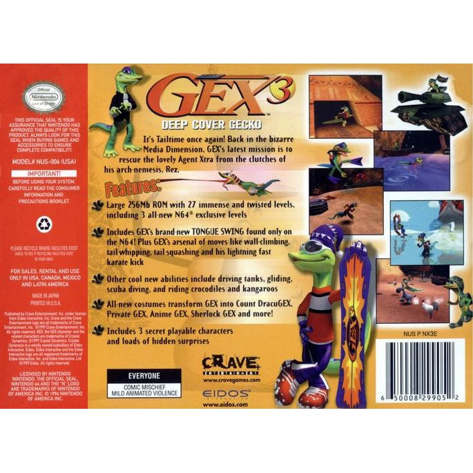 Gex 3: Deep Cover Gecko - Authentic Nintendo 64 (N64) Game Cartridge - YourGamingShop.com - Buy, Sell, Trade Video Games Online. 120 Day Warranty. Satisfaction Guaranteed.