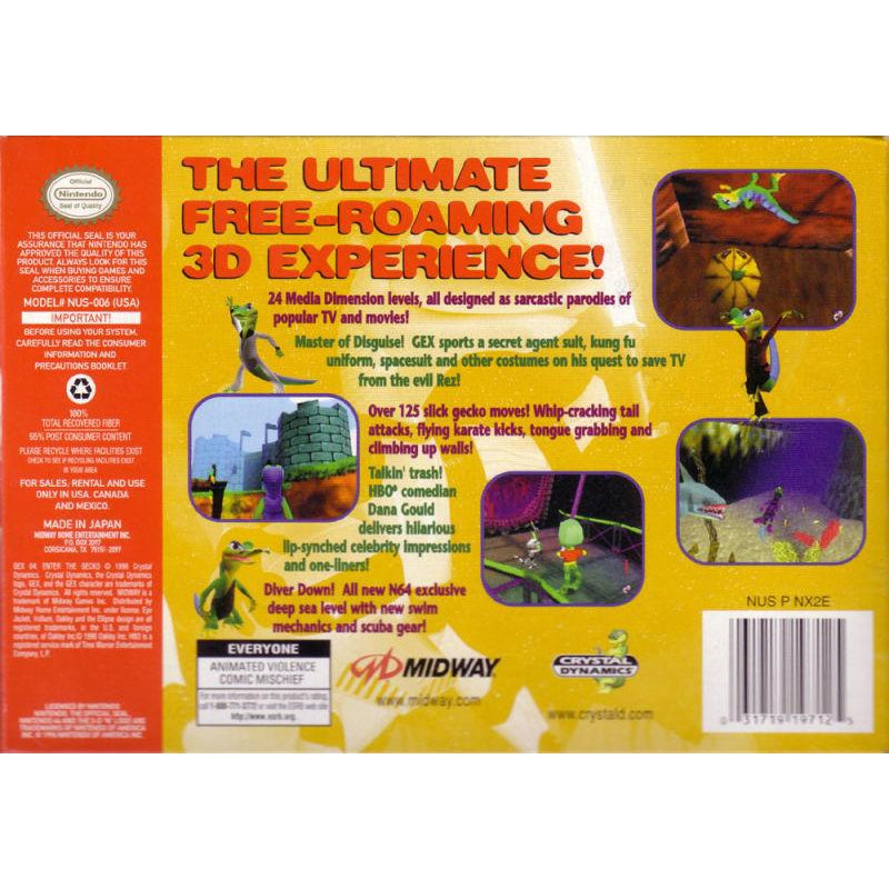 Gex 64: Enter the Gecko - Authentic Nintendo 64 (N64) Game Cartridge - YourGamingShop.com - Buy, Sell, Trade Video Games Online. 120 Day Warranty. Satisfaction Guaranteed.