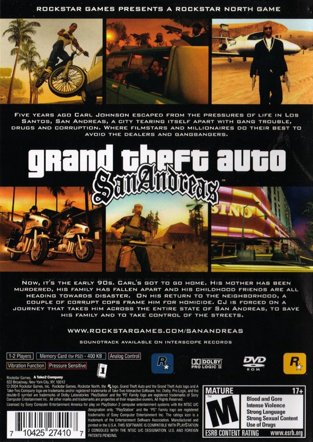 Grand Theft Auto: San Andreas - PlayStation 2 (PS2) Game - YourGamingShop.com - Buy, Sell, Trade Video Games Online. 120 Day Warranty. Satisfaction Guaranteed.
