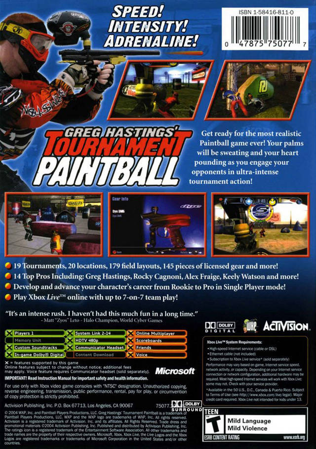 Greg Hastings' Tournament Paintball Max'd - Microsoft Xbox Game