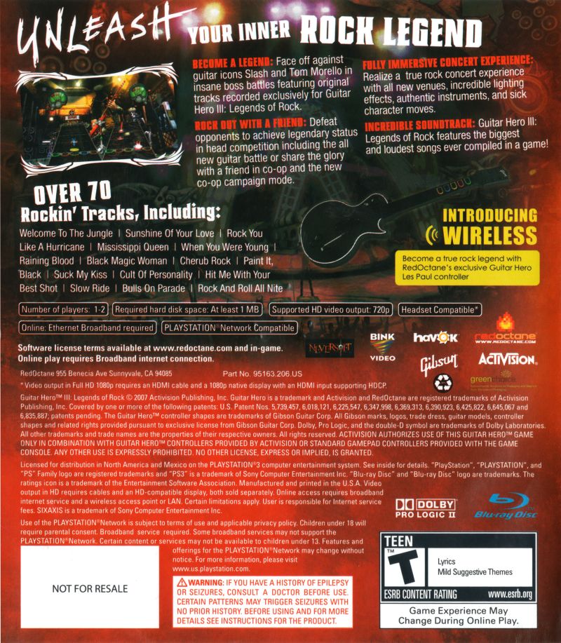 Guitar Hero III: Legends of Rock - PlayStation 3 (PS3) Game