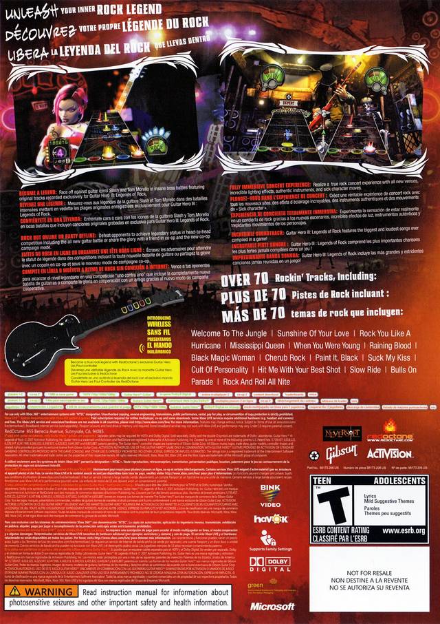 Guitar Hero III: Legends of Rock - Xbox 360 Game