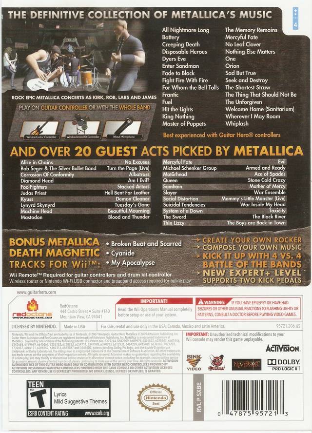 Guitar Hero: Metallica - Nintendo Wii Game