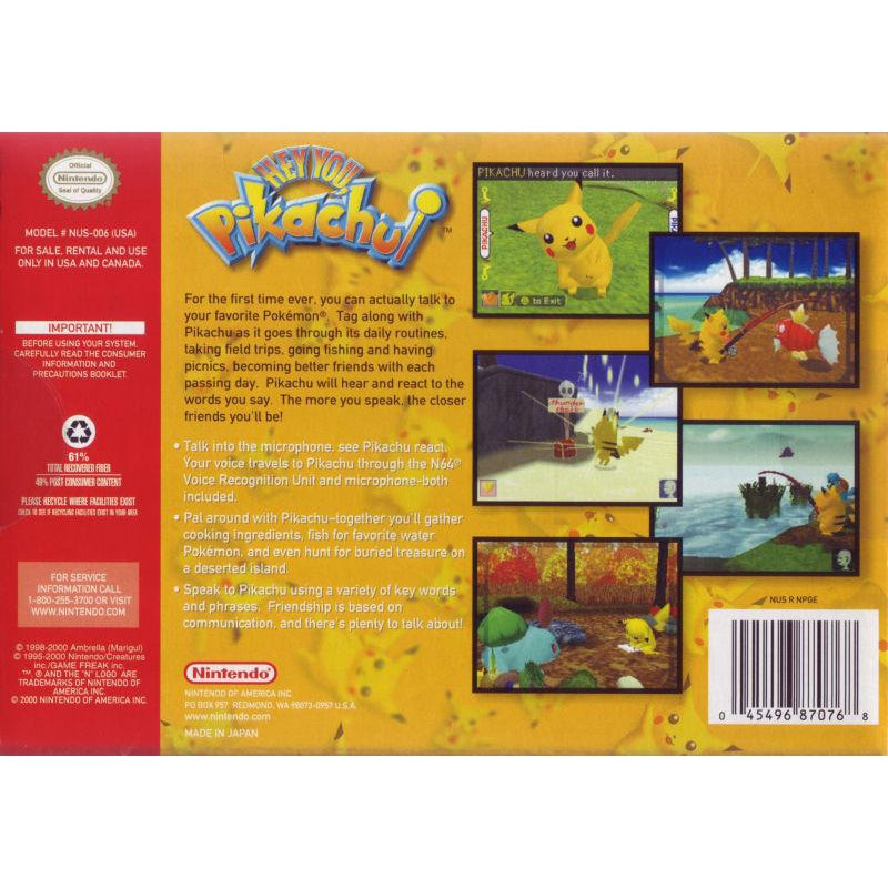 Hey You, Pikachu! - Authentic Nintendo 64 (N64) Game Cartridge - YourGamingShop.com - Buy, Sell, Trade Video Games Online. 120 Day Warranty. Satisfaction Guaranteed.