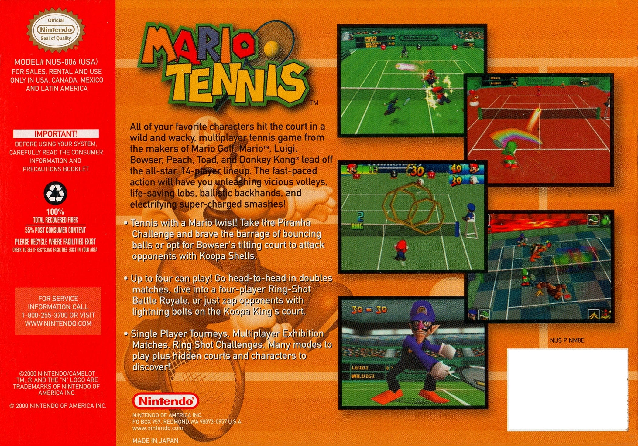 Mario Tennis - Authentic Nintendo 64 (N64) Game Cartridge