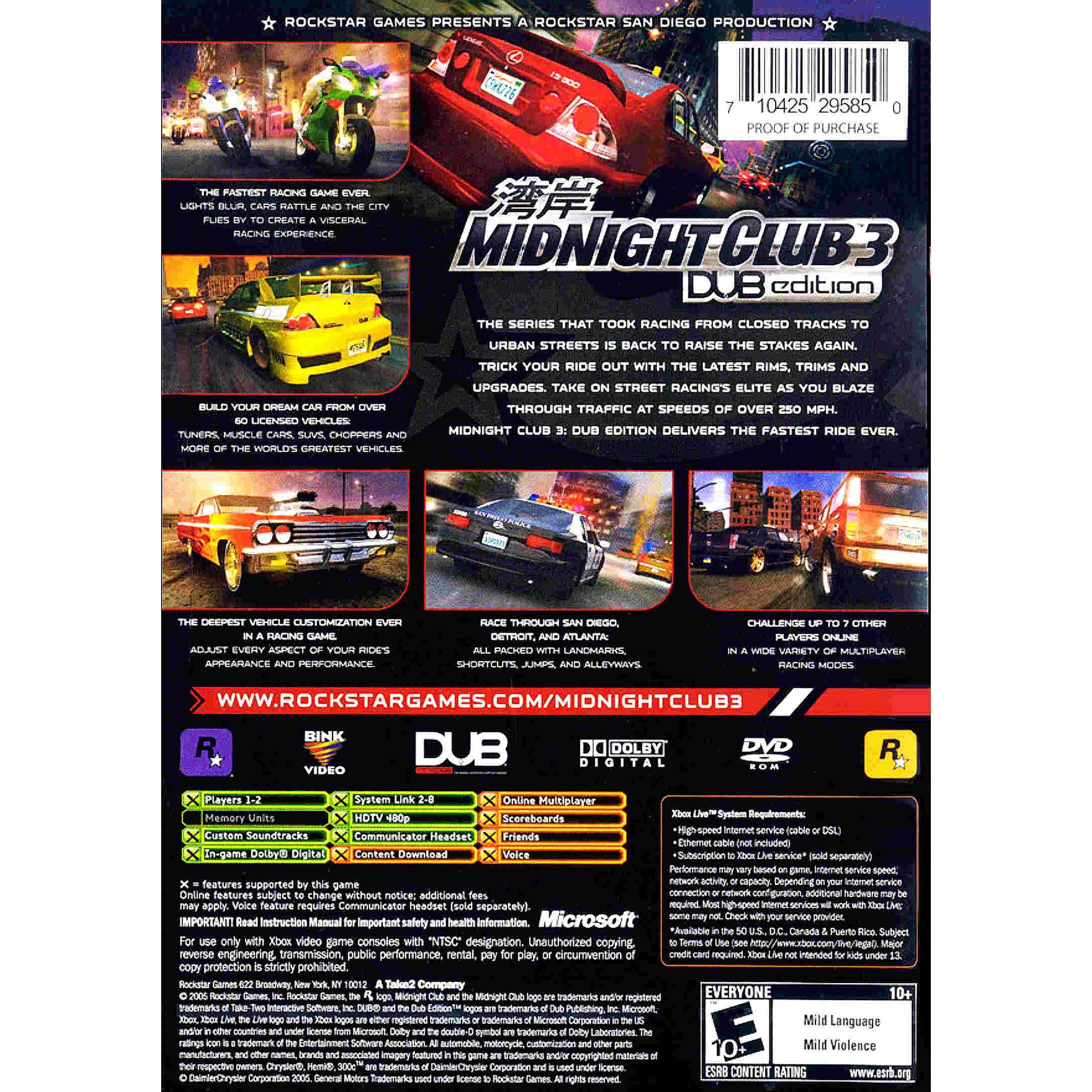 Midnight Club 3: DUB Edition - Microsoft Xbox Game