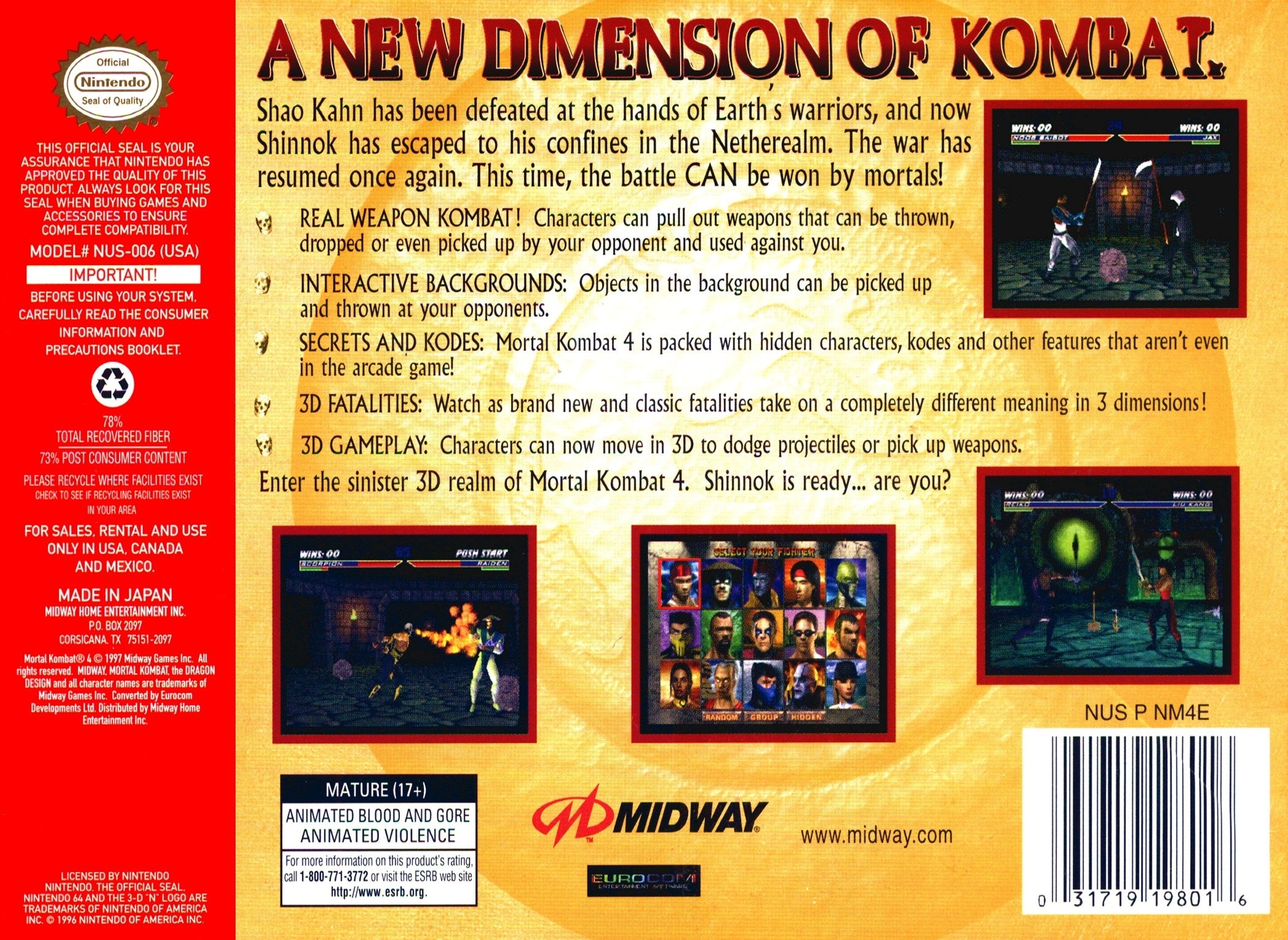 Mortal Kombat 4 - Authentic Nintendo 64 (N64) Game Cartridge