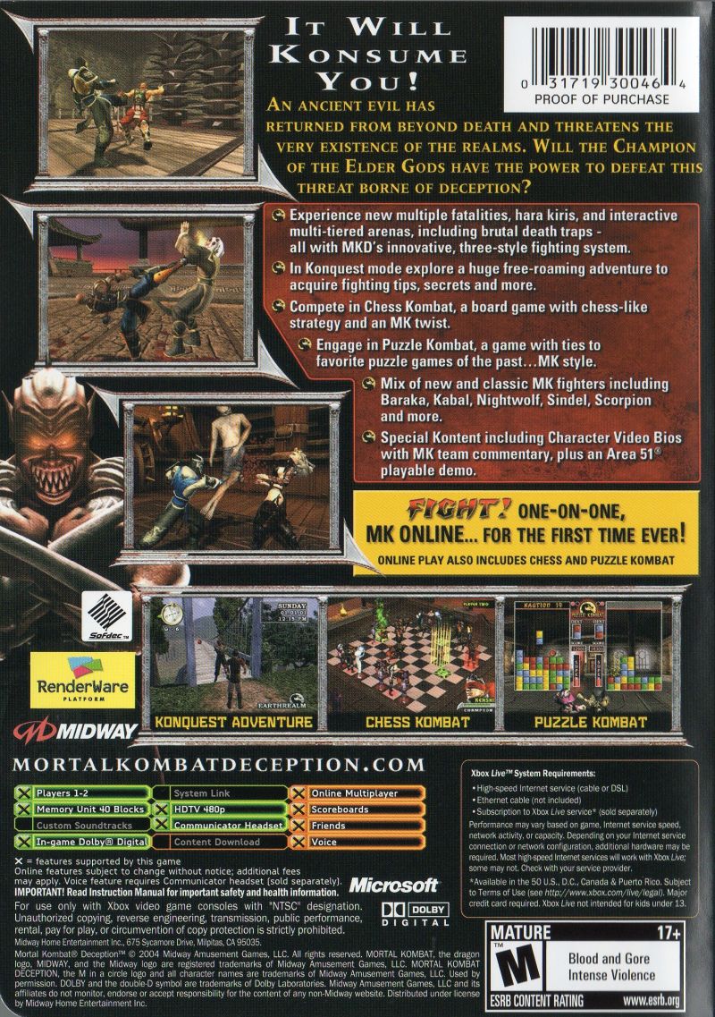 Mortal Kombat: Deception - Microsoft Xbox Game