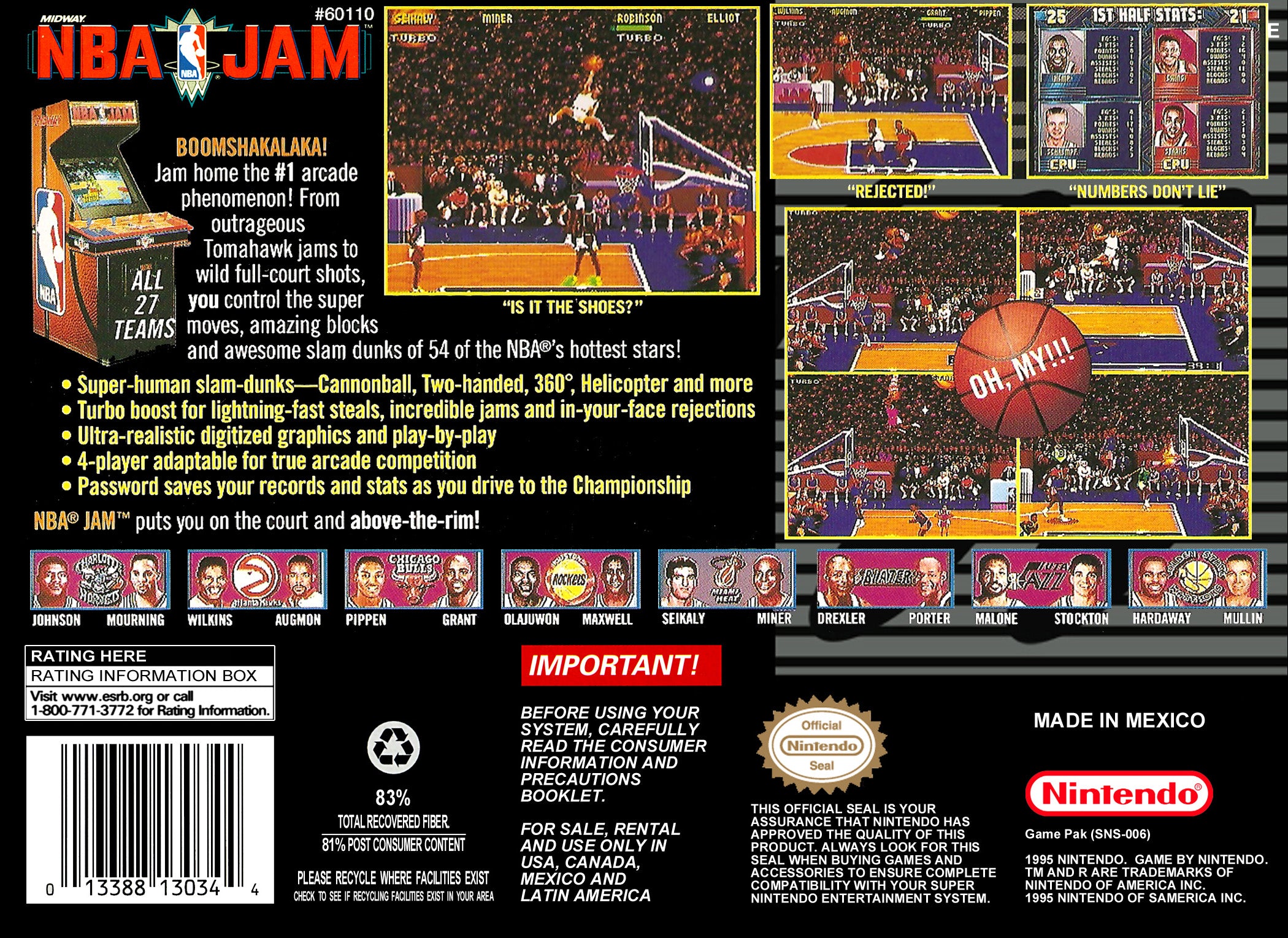 NBA Jam - Super Nintendo (SNES) Game Cartridge