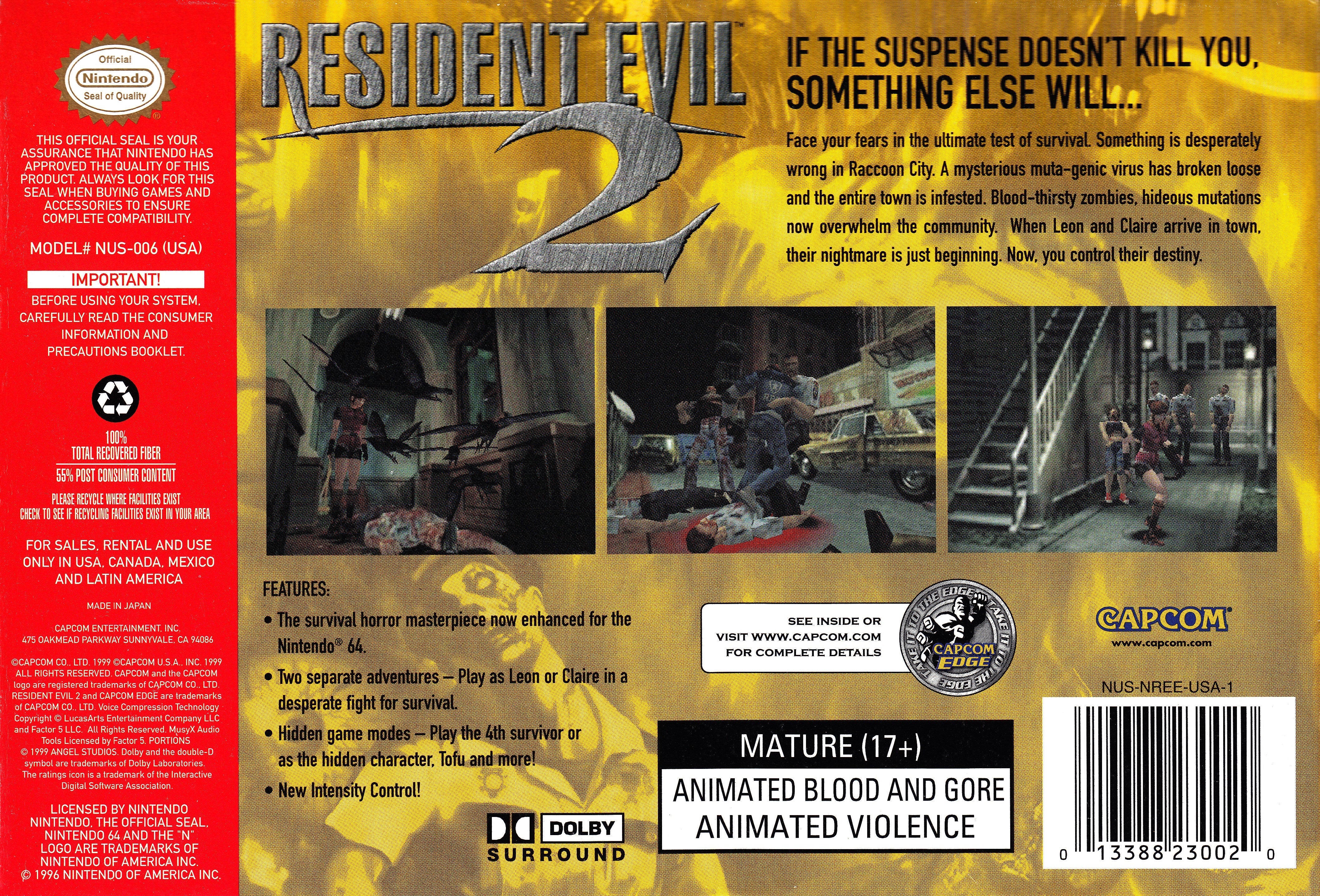 Resident Evil 2 - Authentic Nintendo 64 (N64) Game Cartridge