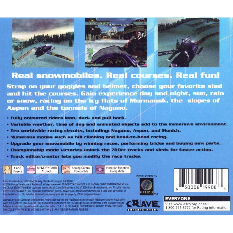 Sno-Cross Championship Racing - PlayStation 1 (PS1) Game Complete - YourGamingShop.com - Buy, Sell, Trade Video Games Online. 120 Day Warranty. Satisfaction Guaranteed.