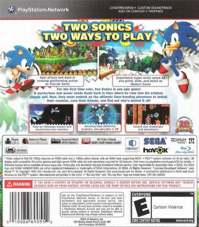 Sonic Generations - PlayStation 3 (PS3) Game