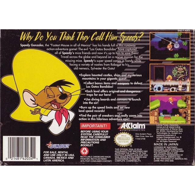 Speedy Gonzalez: Los Gatos Bandidos - Super Nintendo (SNES) Game Cartridge - YourGamingShop.com - Buy, Sell, Trade Video Games Online. 120 Day Warranty. Satisfaction Guaranteed.