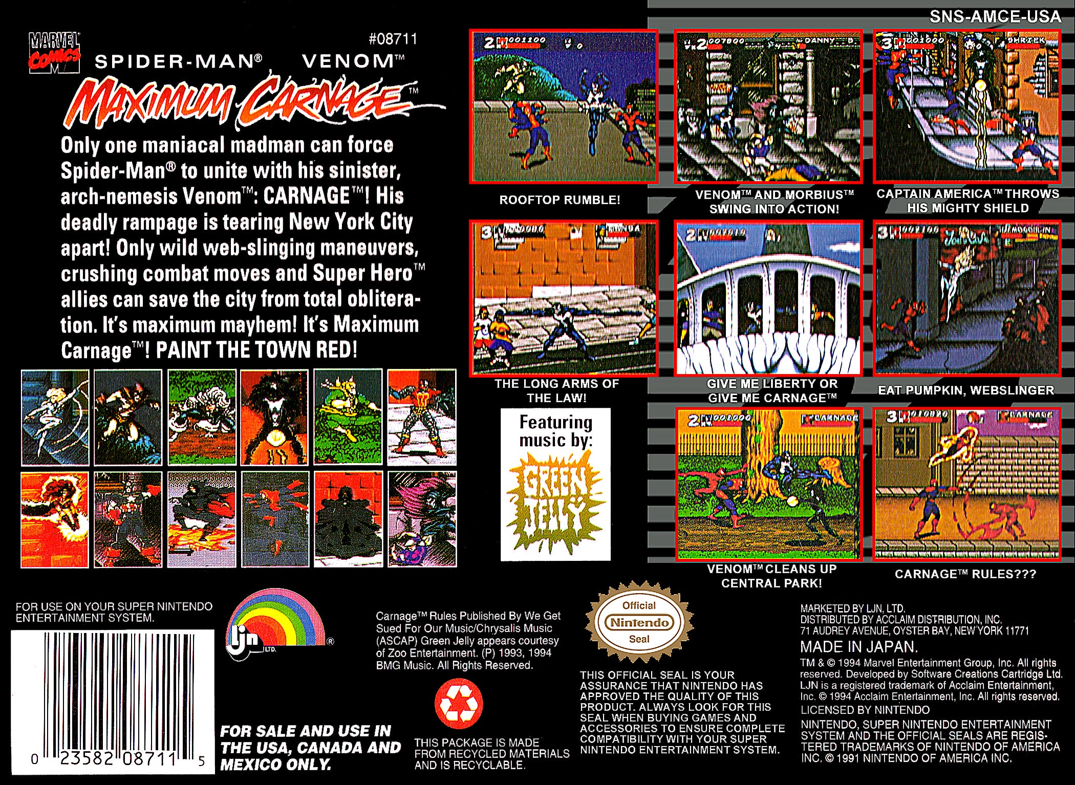 Spider-Man and Venom: Maximum Carnage - Authentic Super Nintendo (SNES) Game Cartridge