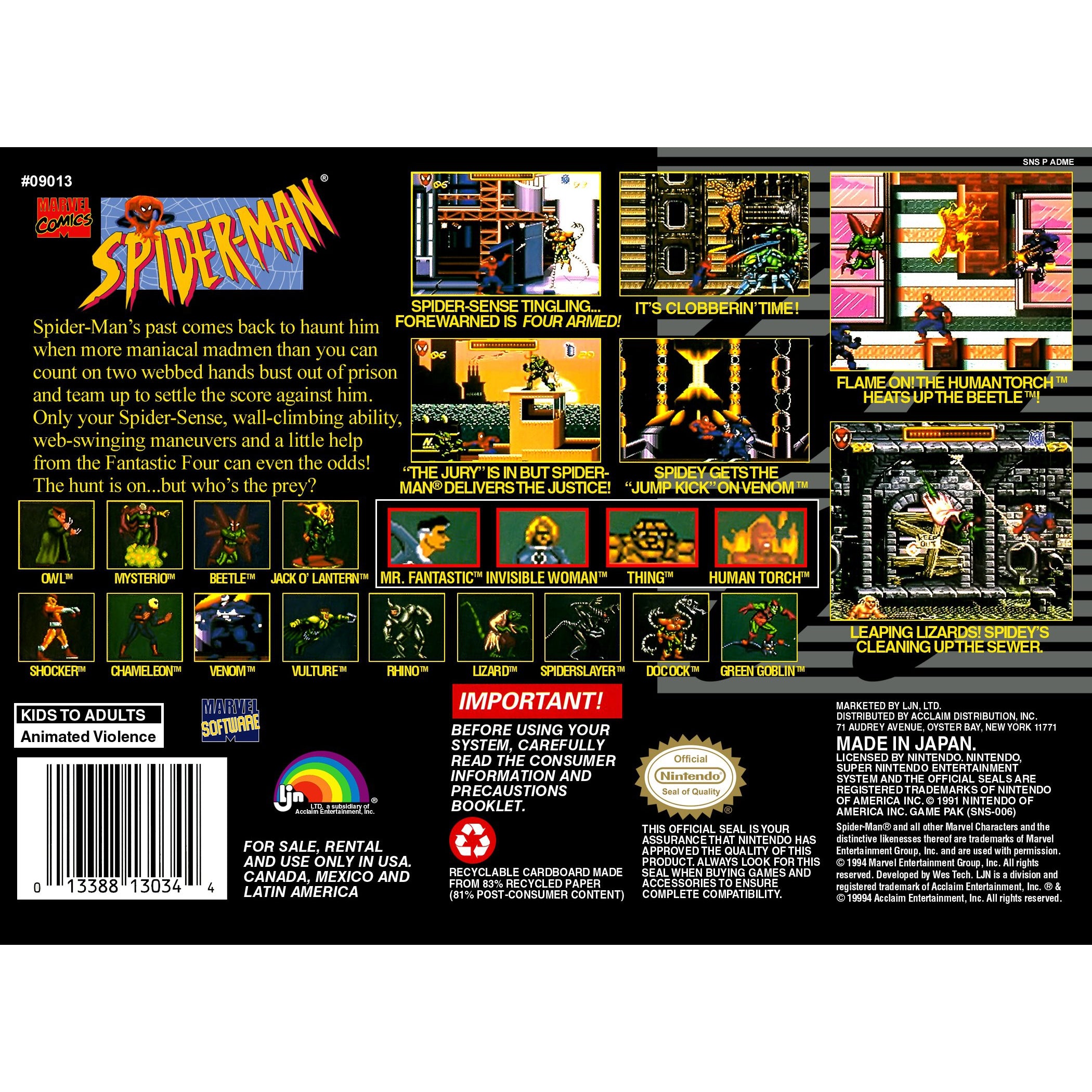 Spider-Man - Super Nintendo (SNES) Game Cartridge - YourGamingShop.com - Buy, Sell, Trade Video Games Online. 120 Day Warranty. Satisfaction Guaranteed.