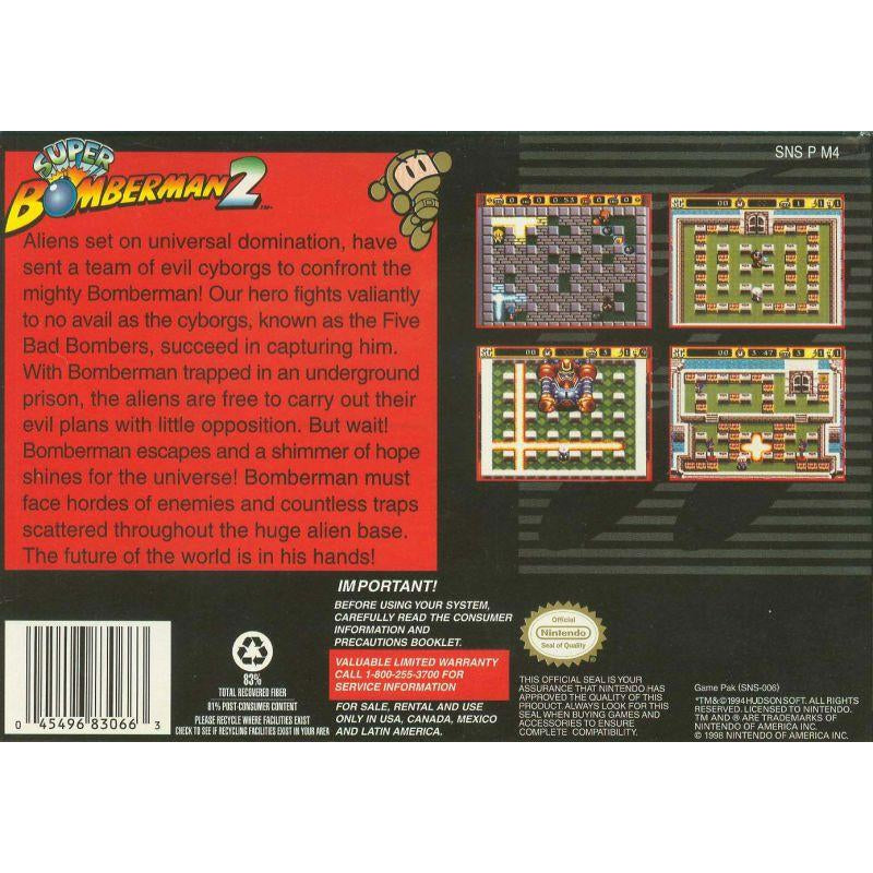 Super Bomberman 2 - Super Nintendo (SNES) Game Cartridge - YourGamingShop.com - Buy, Sell, Trade Video Games Online. 120 Day Warranty. Satisfaction Guaranteed.