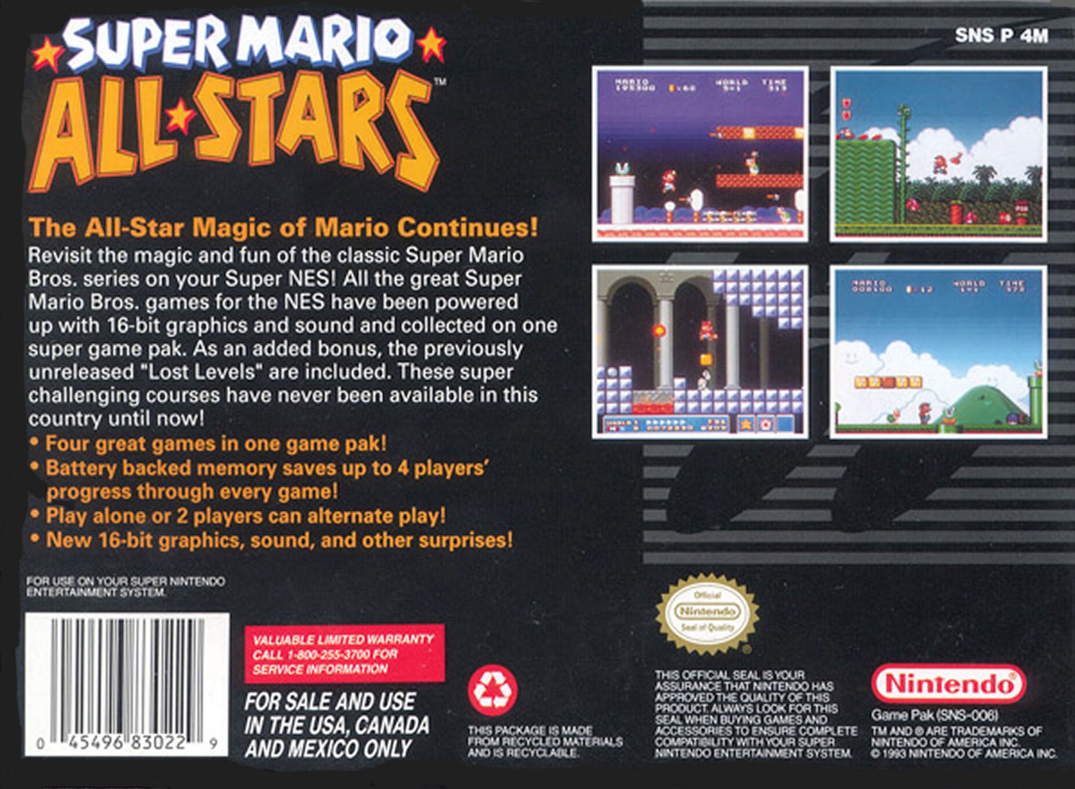 Super Mario All-Stars - Super Nintendo (SNES) Game Cartridge
