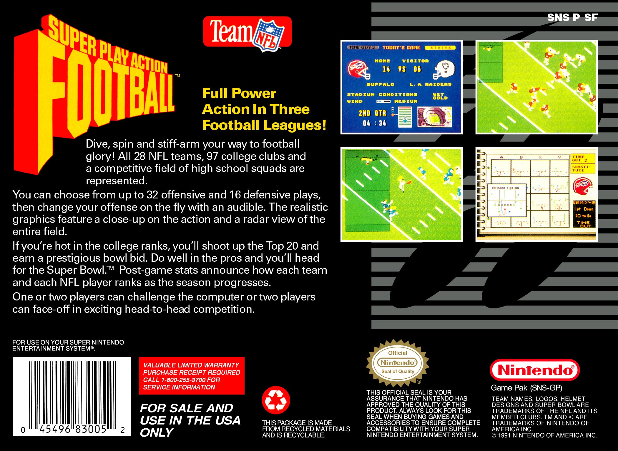 Super Play Action Football - Super Nintendo (SNES) Game Cartridge