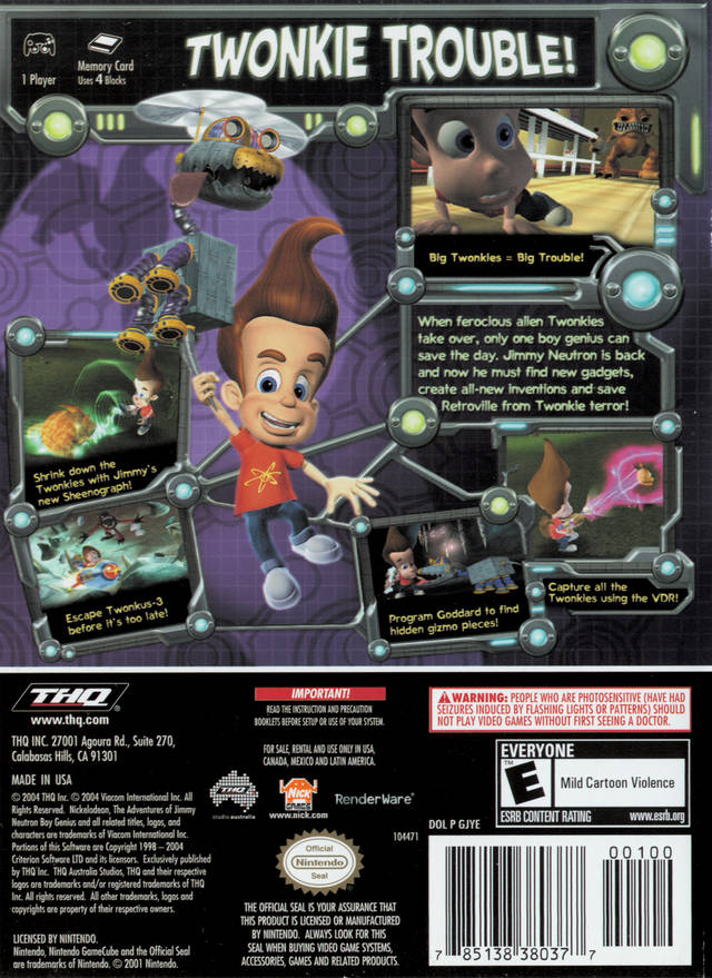 The Adventures of Jimmy Neutron Boy Genius: Attack of the Twonkies - Nintendo GameCube Game