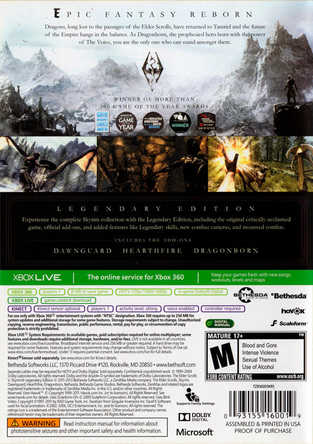 The Elder Scrolls V: Skyrim - Legendary Edition - Xbox 360 Game