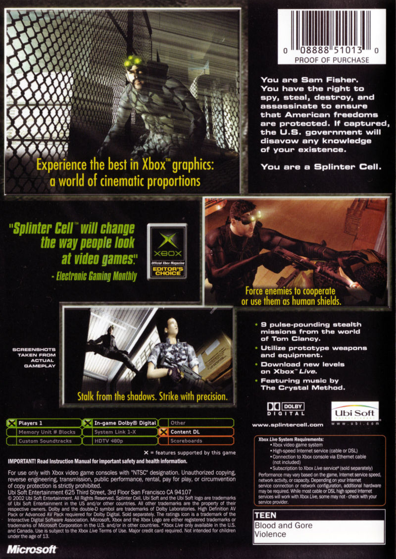 Tom Clancy's Splinter Cell - Xbox Game - YourGamingShop.com - Buy, Sell, Trade Video Games Online. 120 Day Warranty. Satisfaction Guaranteed.