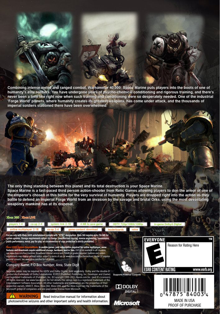 Warhammer 40,000: Space Marine - Xbox 360 Game